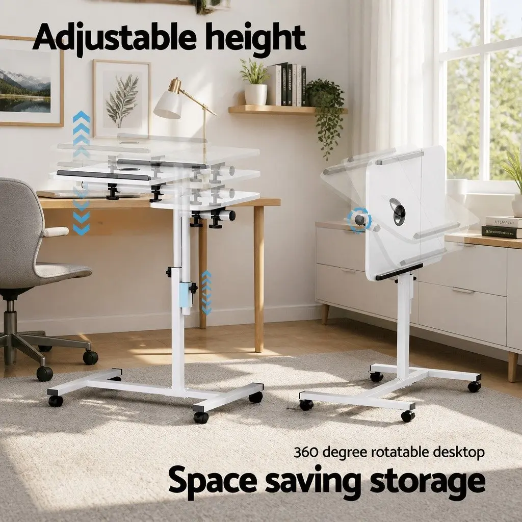 Laptop Desk Adjustable Height 60CM White Swivel with USB Cooling Fan