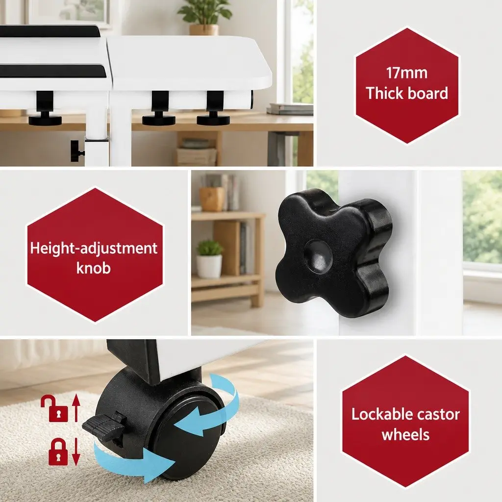 Laptop Desk Adjustable Height 60CM White Swivel with USB Cooling Fan