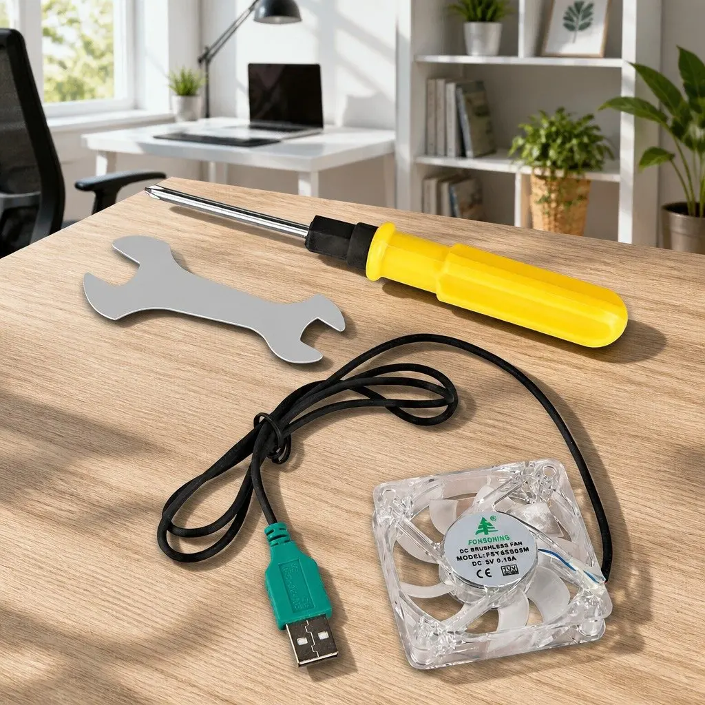 Laptop Desk Adjustable Height 60CM White Swivel with USB Cooling Fan