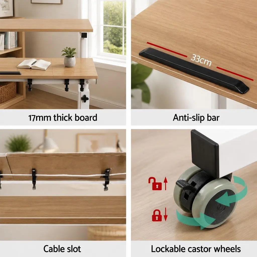 Mobile Twin Laptop Desk Adjustable Height Tilting Tabletop with Castor Wheels