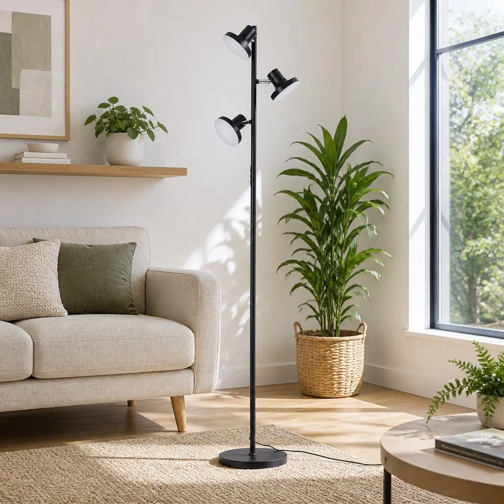 3-Head LED Floor Lamp Dimmable 36W Adjustable Spotlight Remote Control