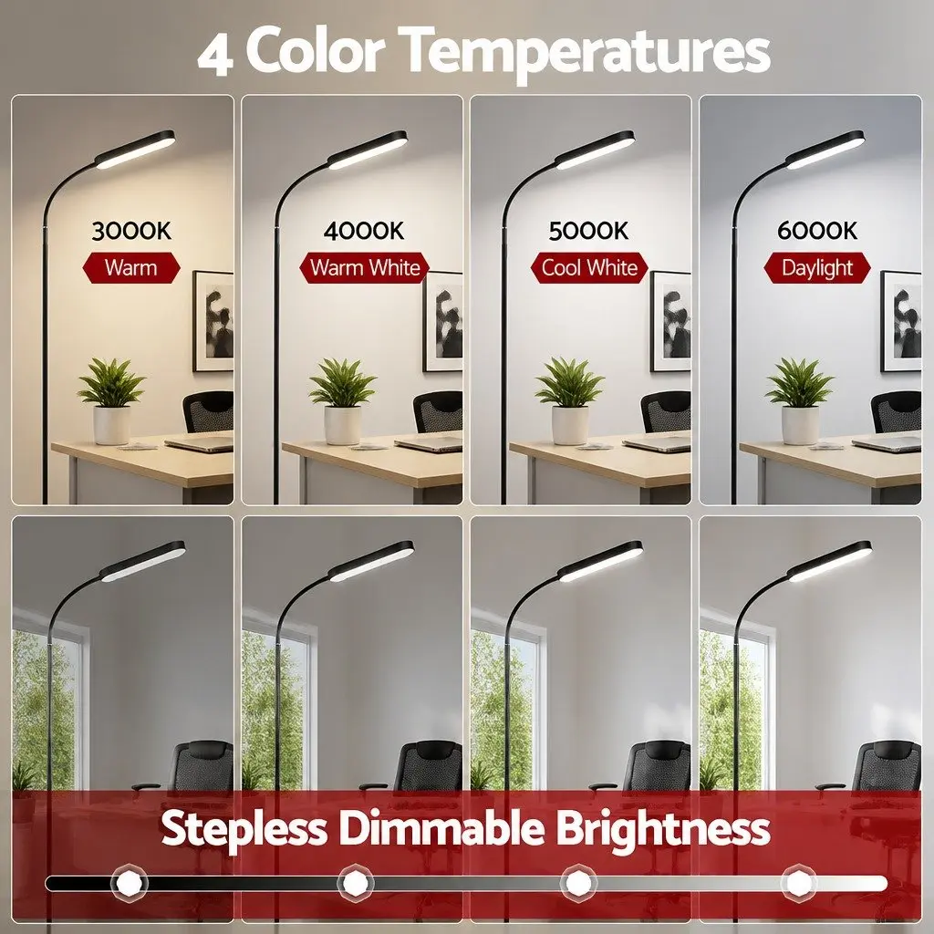 LED Floor Lamp Remote Control Adjustable Gooseneck 174cm 4 Colour Temperature