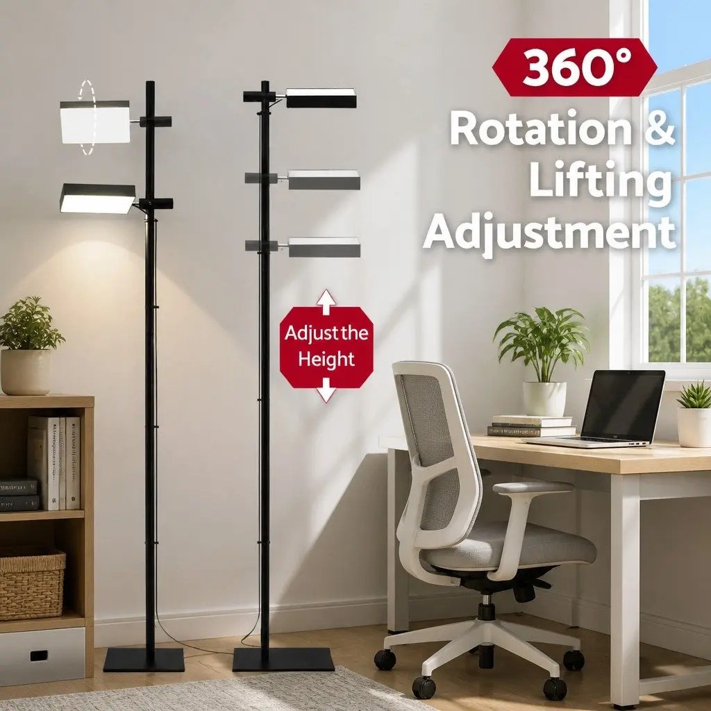 LED Floor Lamp 360 Rotating Adjustable Head 12W Black 170cm