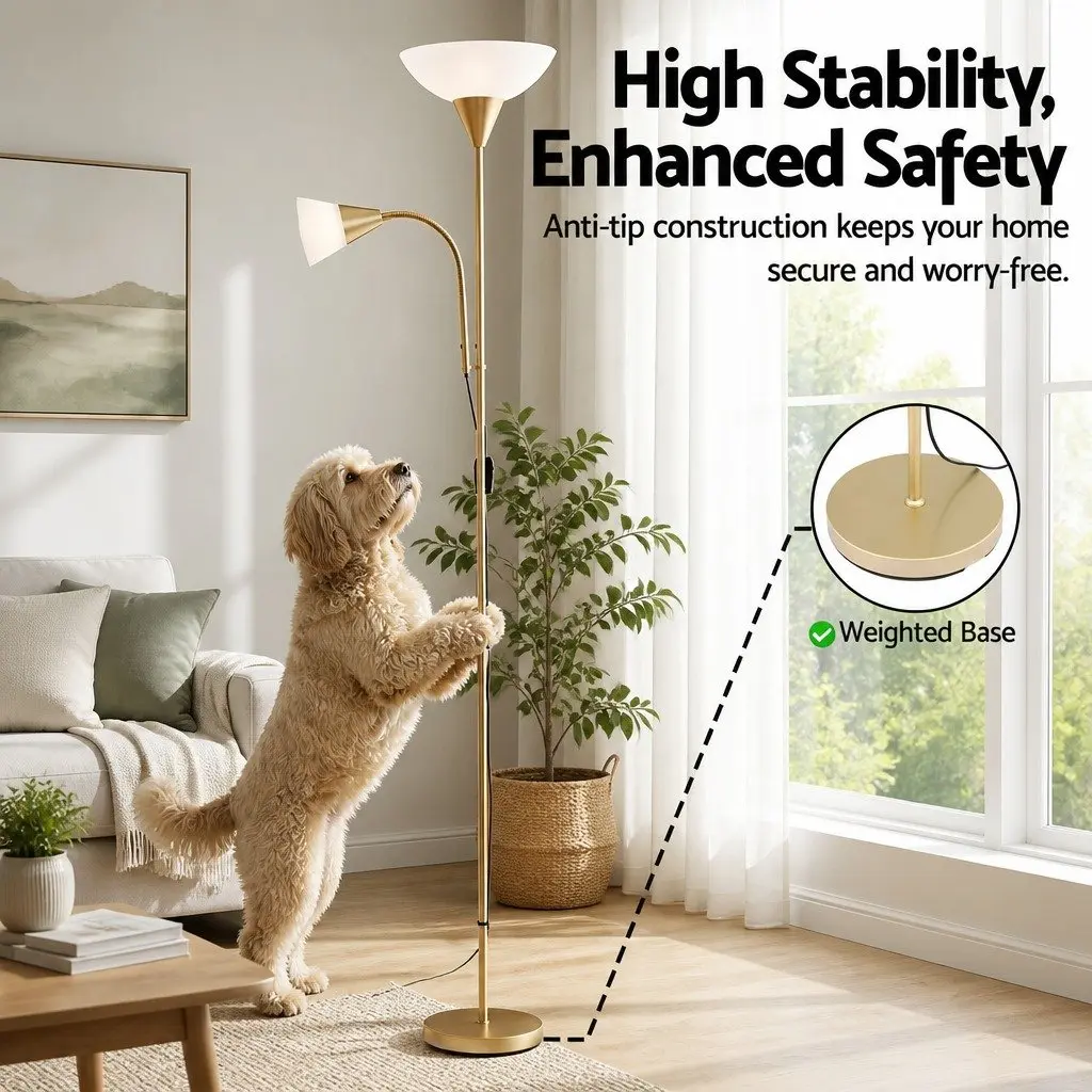 Gold Floor Lamp with Adjustable Lights