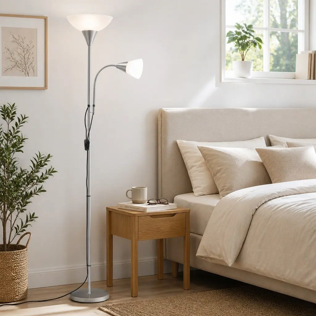 Mother and Child Floor Lamp Silver Modern Standing Light Living Room Office