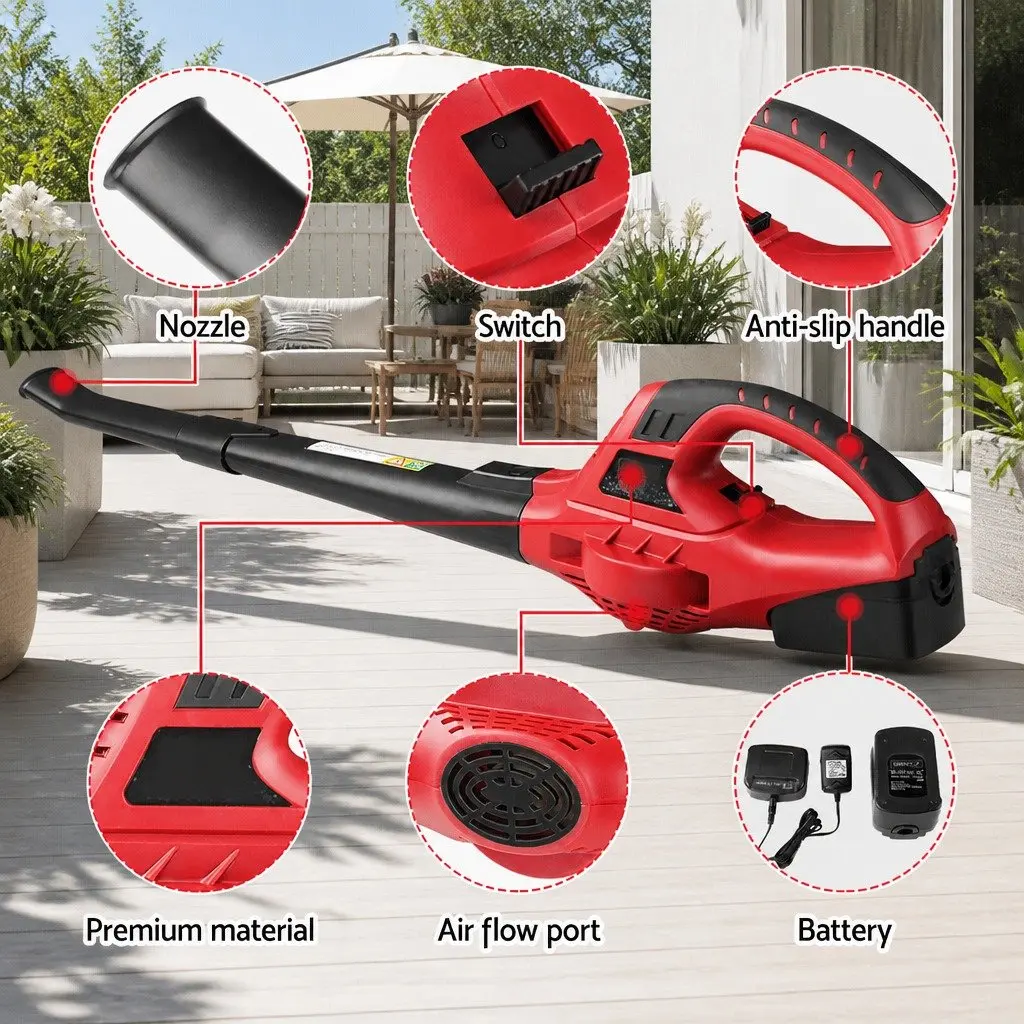 Cordless Leaf Blower 20V Lithium Battery Electric Garden Tool 2-Speed Nozzle
