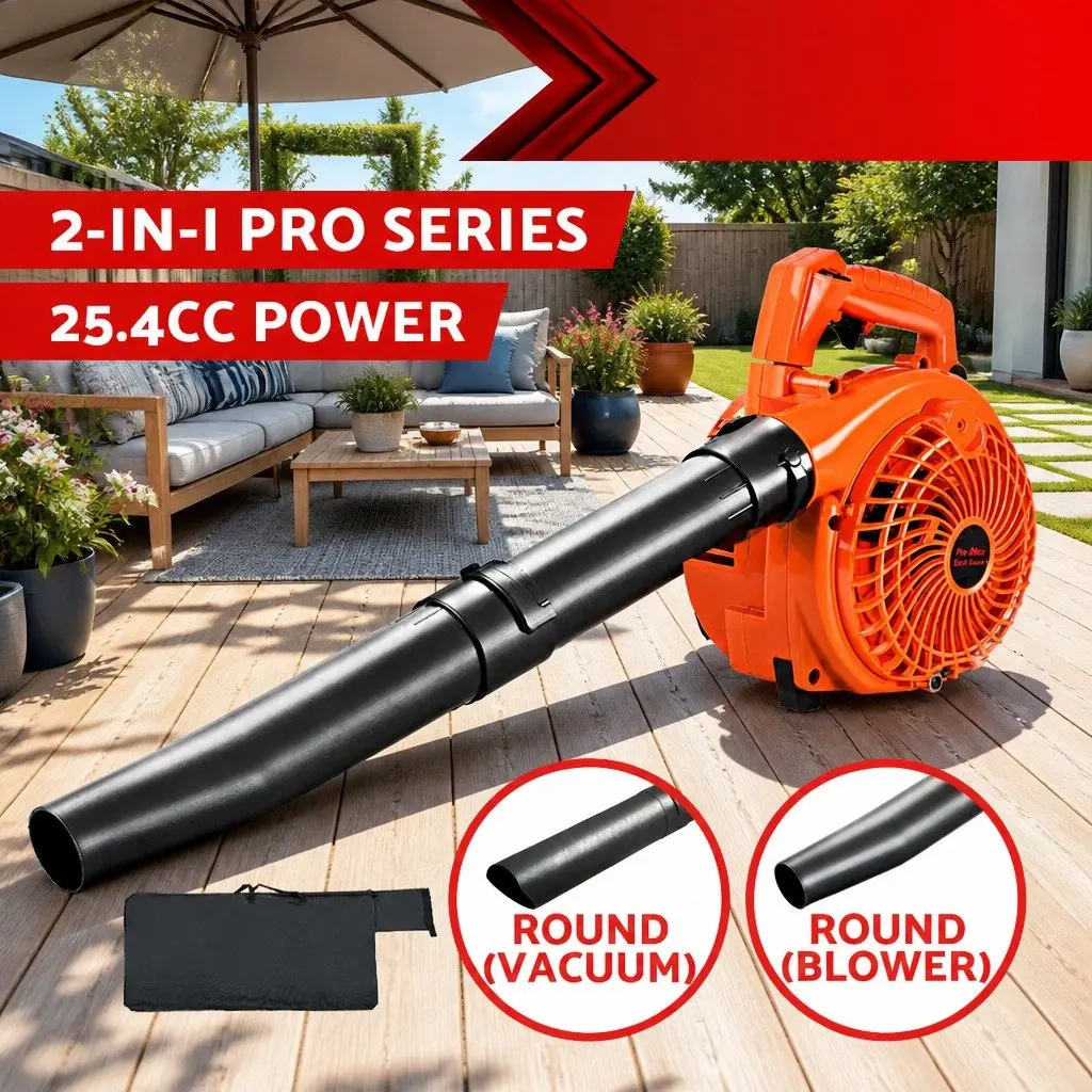 Petrol Leaf Blower Vacuum 2-in-1 High-Velocity 25.4cc 7000RPM Outdoor Power