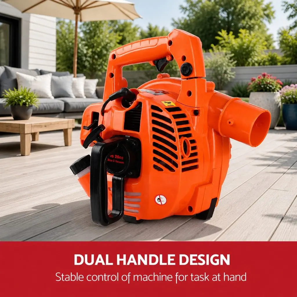 Petrol Leaf Blower Vacuum 2-in-1 High-Velocity 25.4cc 7000RPM Outdoor Power