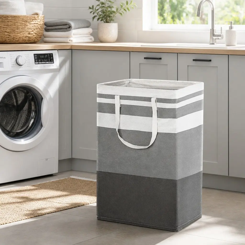 Foldable Laundry Basket Hamper Storage Organiser Lightweight Carry Handles Grey
