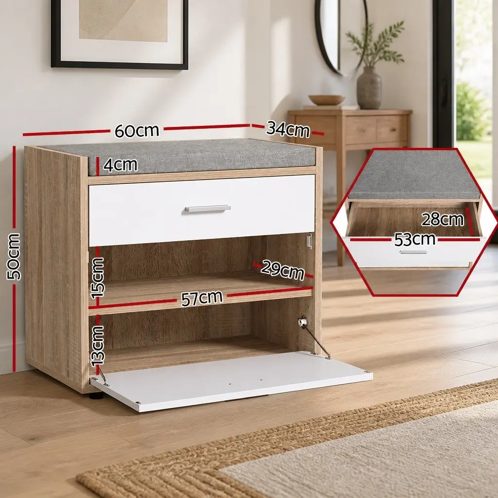 Shoe Storage Cabinet Bench Organizer Dual Function 60cm White Wood