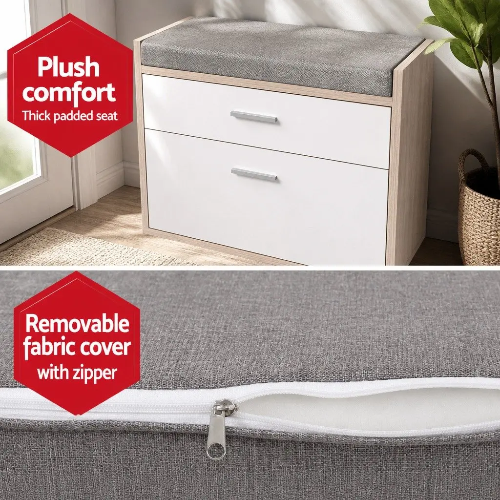 Shoe Storage Cabinet Bench Organizer Dual Function 60cm White Wood