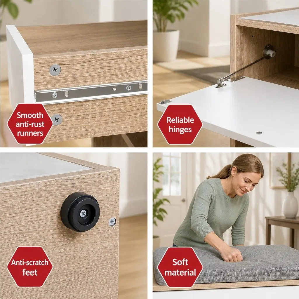 Shoe Storage Cabinet Bench Organizer Dual Function 60cm White Wood