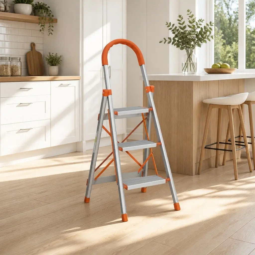 3 Step Ladder Folding Aluminium Lightweight Non-Slip Platform Multi-Purpose Home