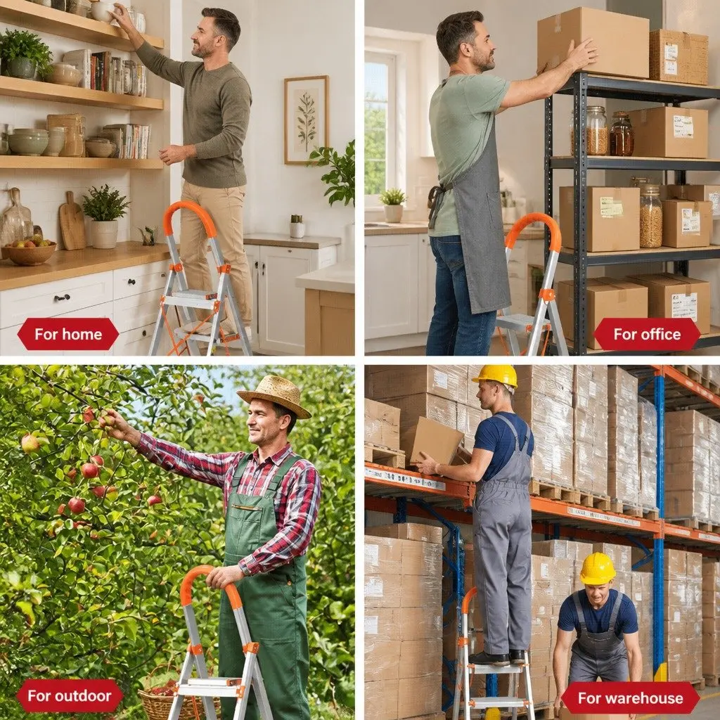 3 Step Ladder Lightweight Aluminium Folding Non-Slip 42cm W x 52cm D x 118cm H