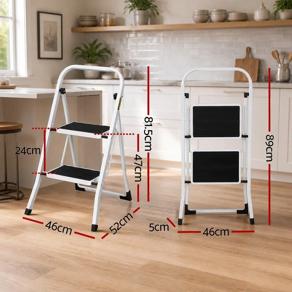 2 Step Ladder Folding Steel Multi-Purpose Platform Light Weight Home Work