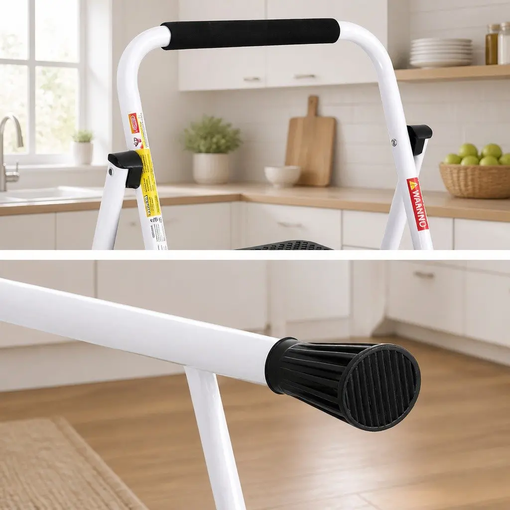 3 Step Ladder Folding Steel Non-Slip Safety Indoor 104cm H x 68cm W x 54cm D