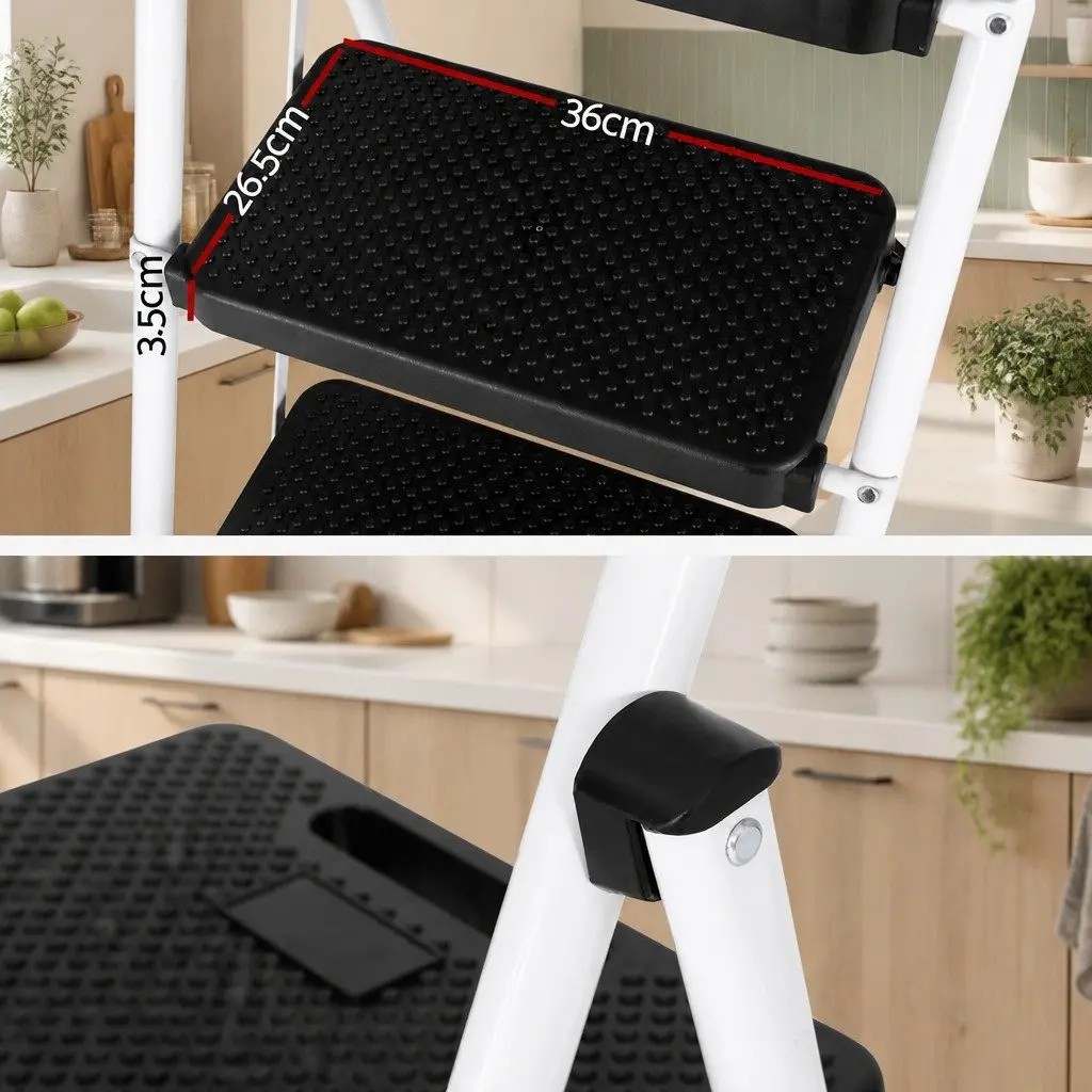 4 Step Ladder Folding Steel Platform Multi-Purpose Tool Bag Handrails Home