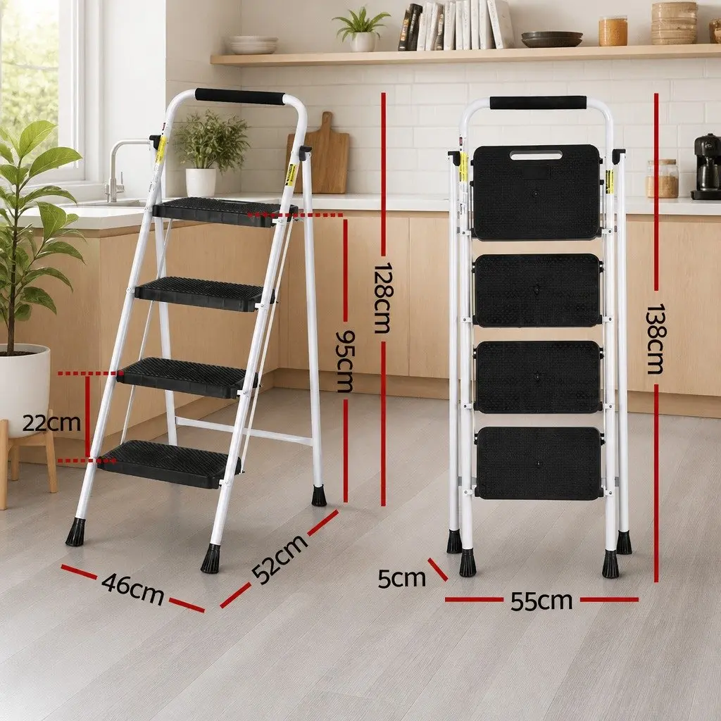4 Step Ladder Folding Steel Multi-Purpose Platform Lightweight Indoor Outdoor