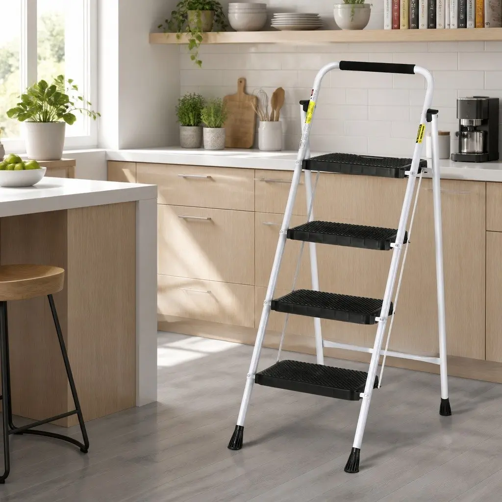 4 Step Ladder Folding Steel Multi-Purpose Platform Lightweight Indoor Outdoor