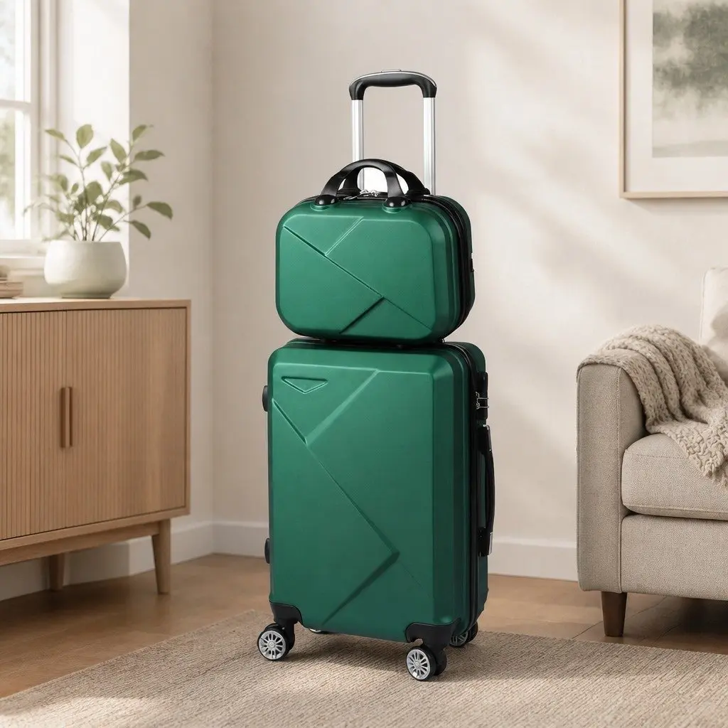 Travel Luggage Set 2pcs 20" Suitcase 12" Vanity Bag Carry-On Trolley Green