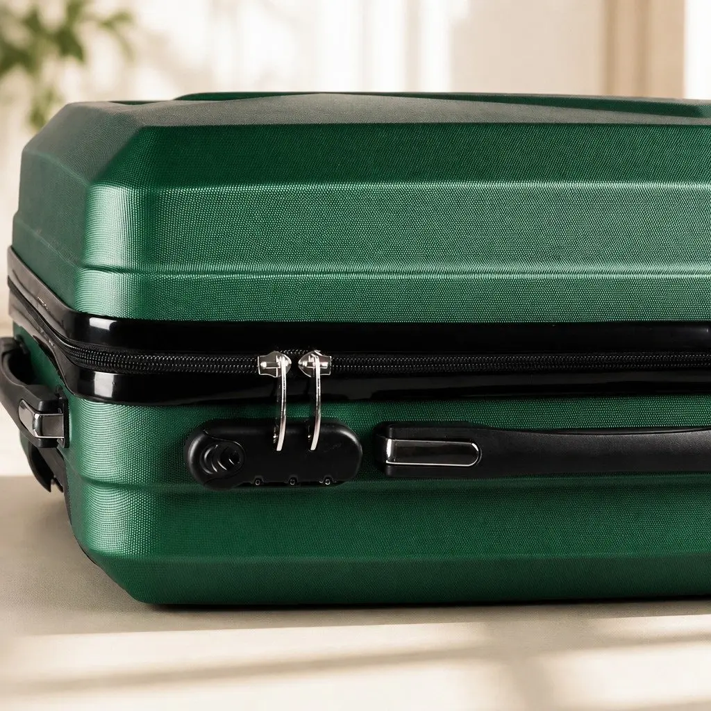 Travel Luggage Set 2 Piece Green 20 Inch Suitcase 12 Inch Vanity Bag Carry-On Trolley