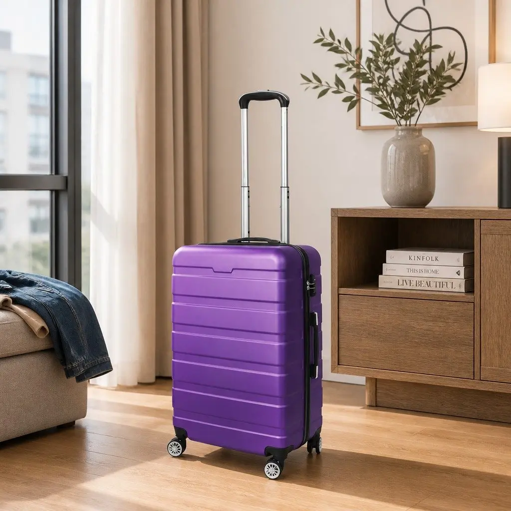 20 Inch Carry On Luggage Suitcase Purple Lightweight Travel Rolling Case