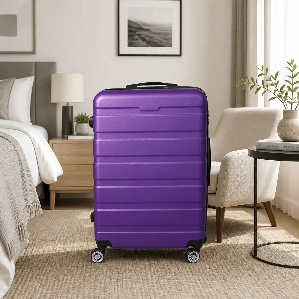 20 Inch Carry On Luggage Suitcase Purple Lightweight Travel Rolling Case