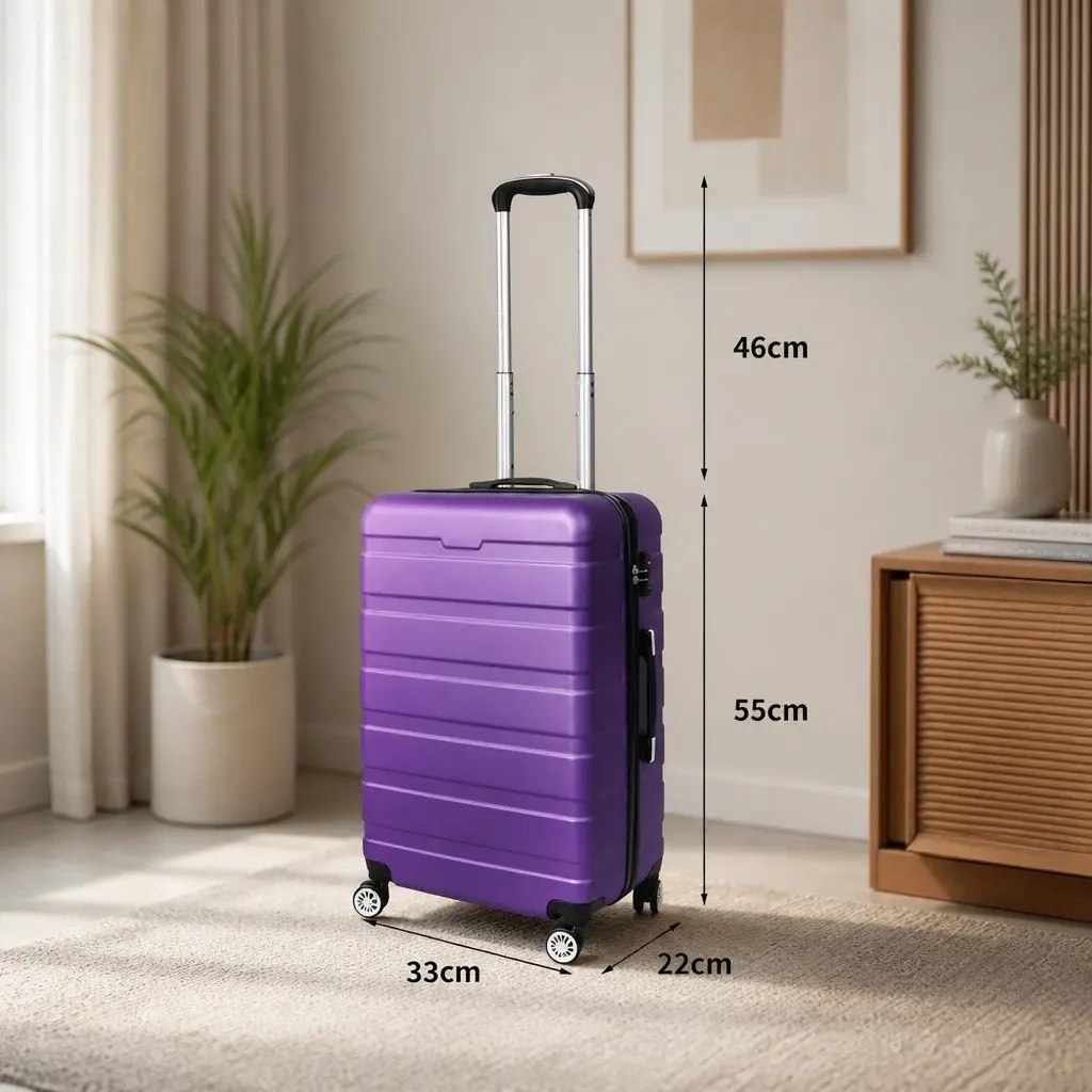 20 Inch Carry On Luggage Suitcase Purple Lightweight Travel Rolling Case