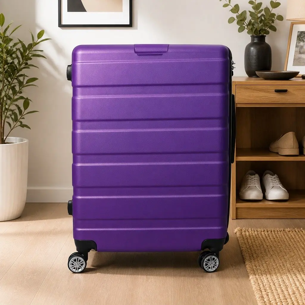 20 Inch Carry On Luggage Suitcase Purple Lightweight Travel Rolling Case