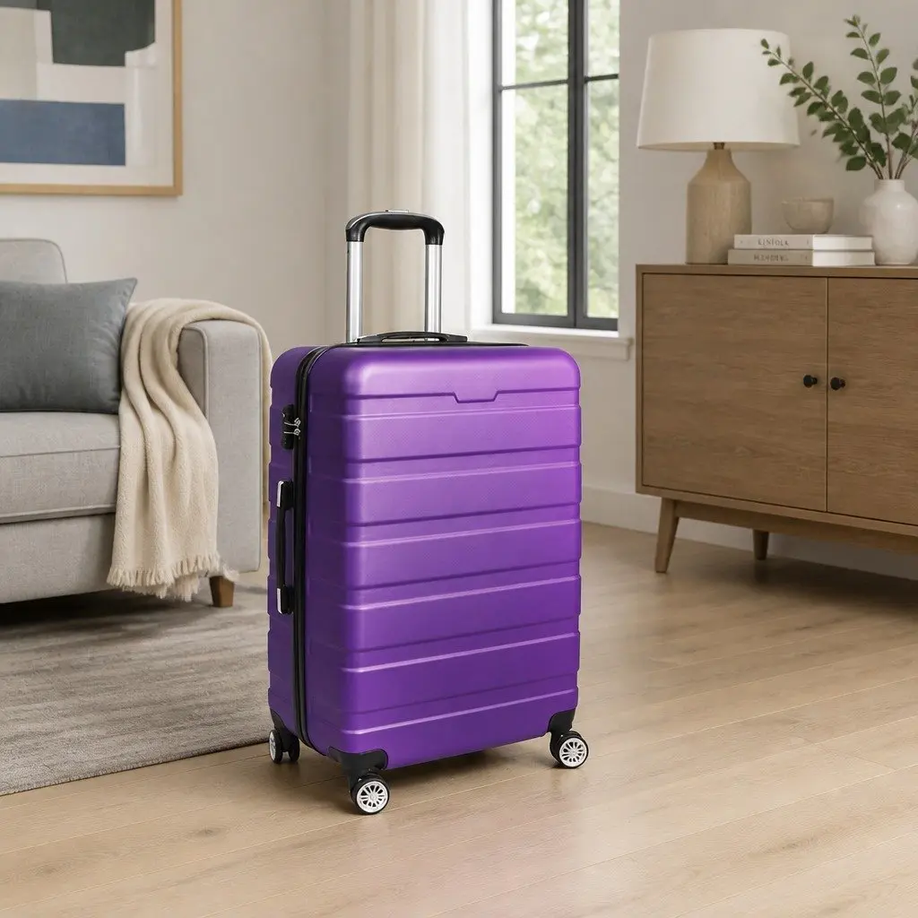 20 Inch Carry On Luggage Suitcase Purple Lightweight Travel Rolling Case