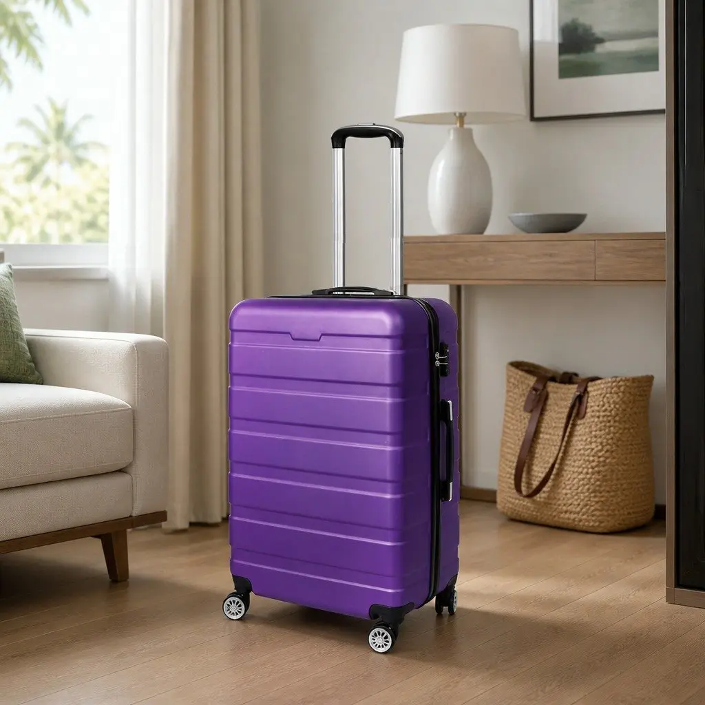 24 Inch Hard Shell Suitcase with 360° Rotatable Wheels and Retractable Aluminium Handle in Purple