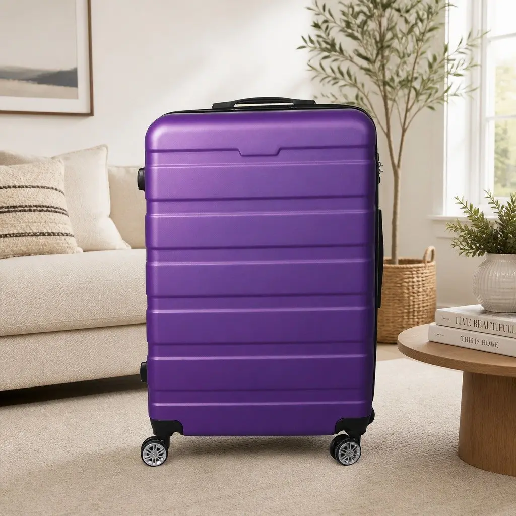 24 Inch Hard Shell Suitcase with 360° Rotatable Wheels and Retractable Aluminium Handle in Purple