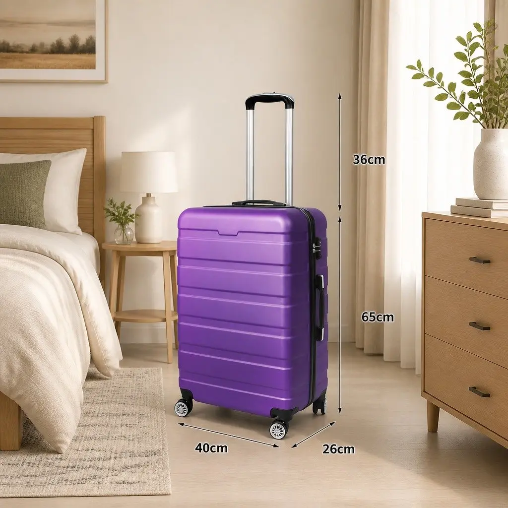 24 Inch Hard Shell Suitcase with 360° Rotatable Wheels and Retractable Aluminium Handle in Purple