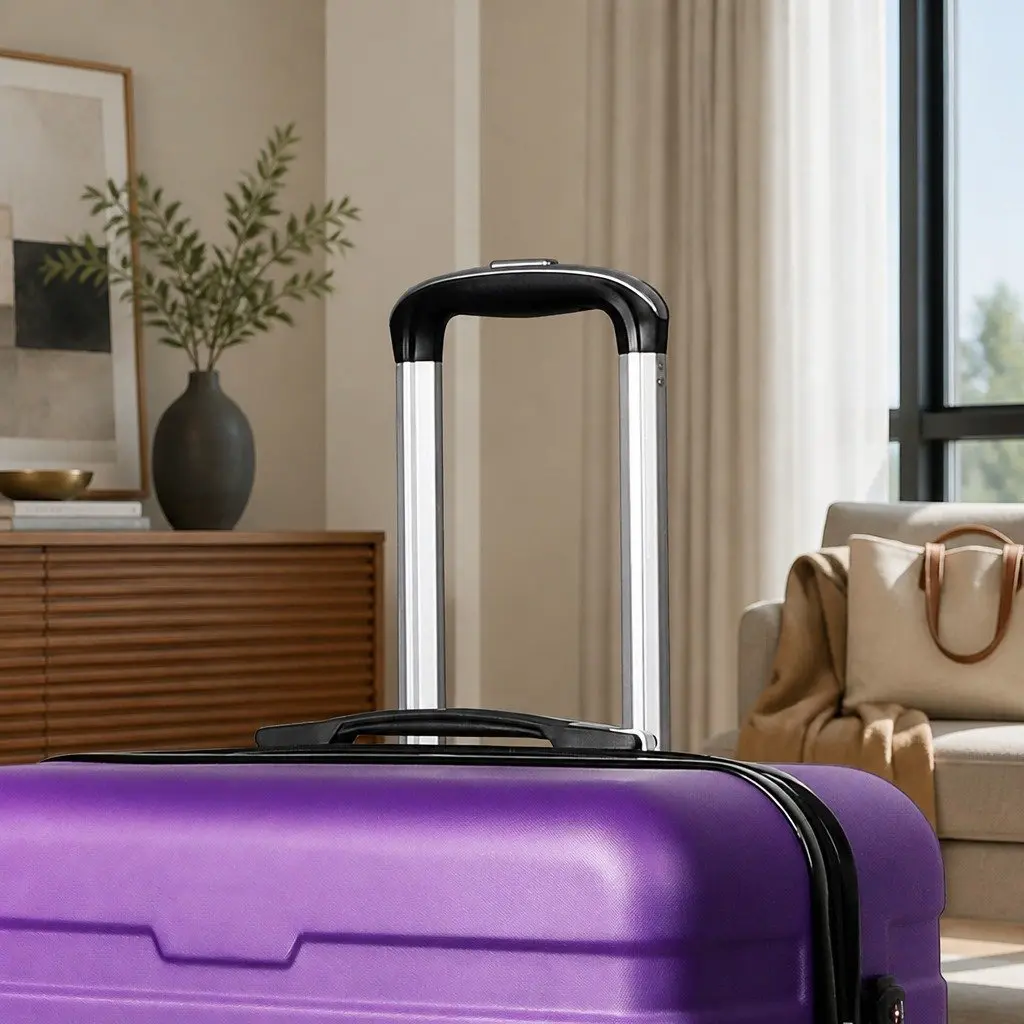 24 Inch Hard Shell Suitcase with 360° Rotatable Wheels and Retractable Aluminium Handle in Purple