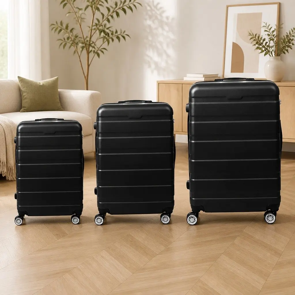 3 Piece Hard Shell Luggage Set Lightweight Suitcases with Spinner Wheels and Aluminium Handle in Black