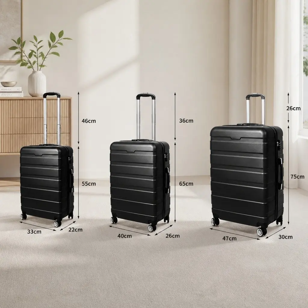 3 Piece Hard Shell Luggage Set Lightweight Suitcases with Spinner Wheels and Aluminium Handle in Black