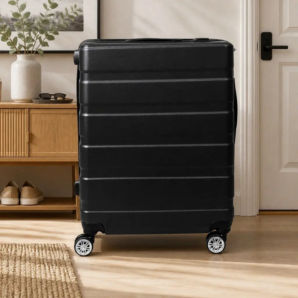 3 Piece Hard Shell Luggage Set Lightweight Suitcases with Spinner Wheels and Aluminium Handle in Black