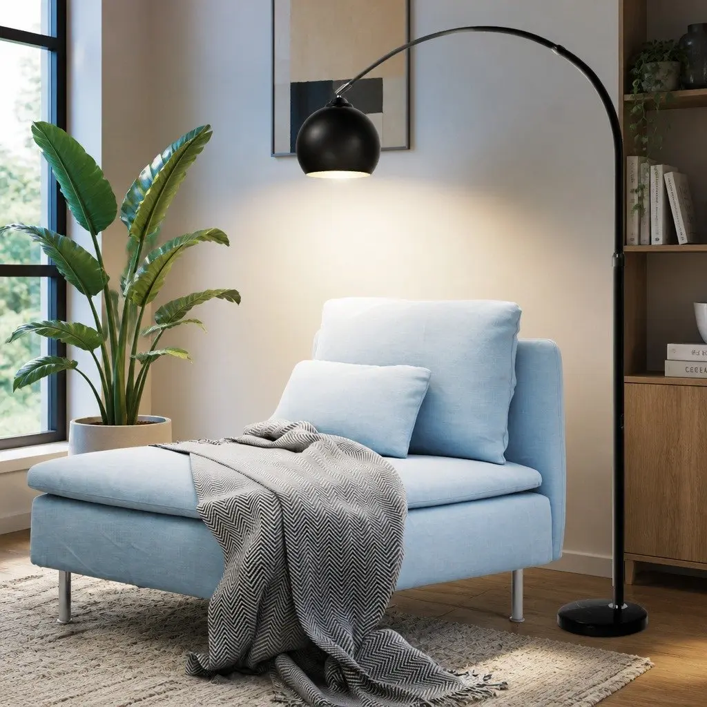 Floor Lamp Modern Adjustable Arm Marble Base Black 150cm to 180cm