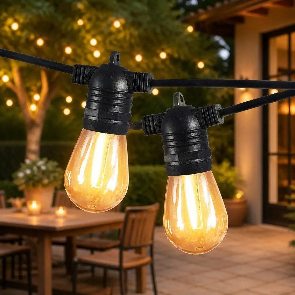 Festoon String Lights LED Warm White 10M 10 Bulbs Outdoor Garden Patio IP44