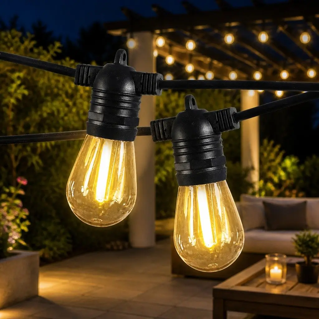 30M Festoon String Lights S14 Tear-Drop Shaped 30 LED Bulbs Warm White IP44 Outdoor Garden Patio