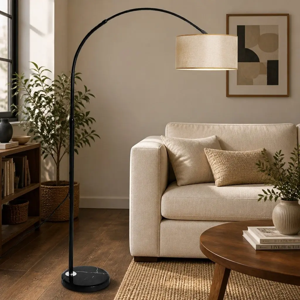 LED Floor Lamp Adjustable Arm Marble Base 145cm to 175cm Grey Black