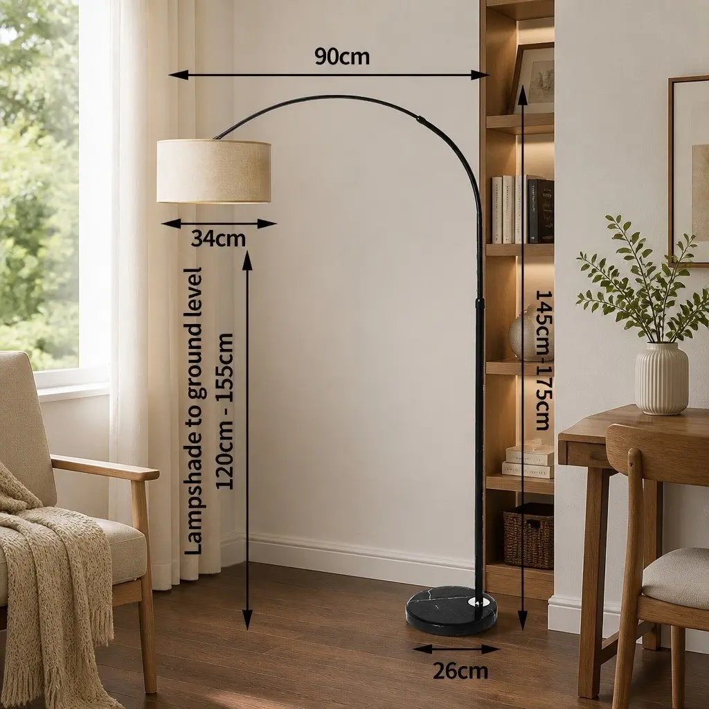 LED Floor Lamp Adjustable Arm Marble Base 145cm to 175cm Grey Black