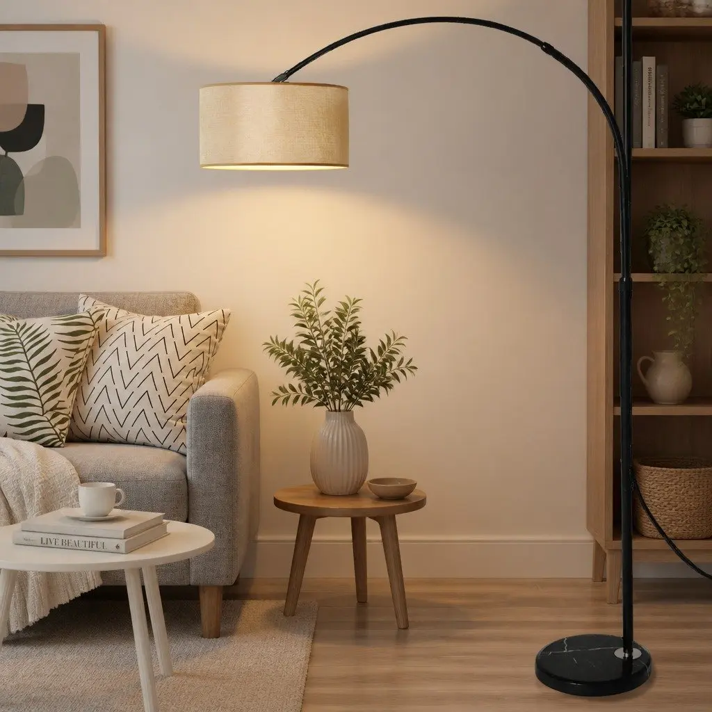 LED Floor Lamp Adjustable Arm Marble Base 145cm to 175cm Grey Black