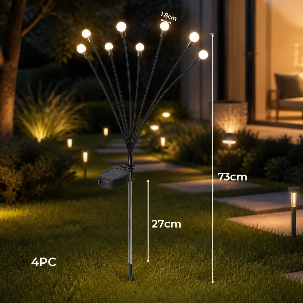 Solar Lawn Lights 8 LED Flexible Heads Warm White 73cm Height