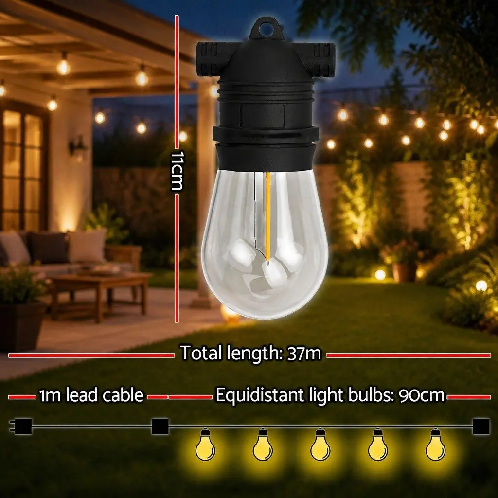 Festoon String Lights Warm White 37m 40 Bulbs