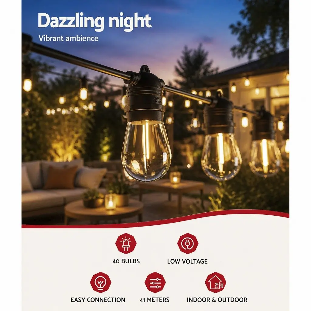 Festoon String Lights Warm White 37m 40 Bulbs