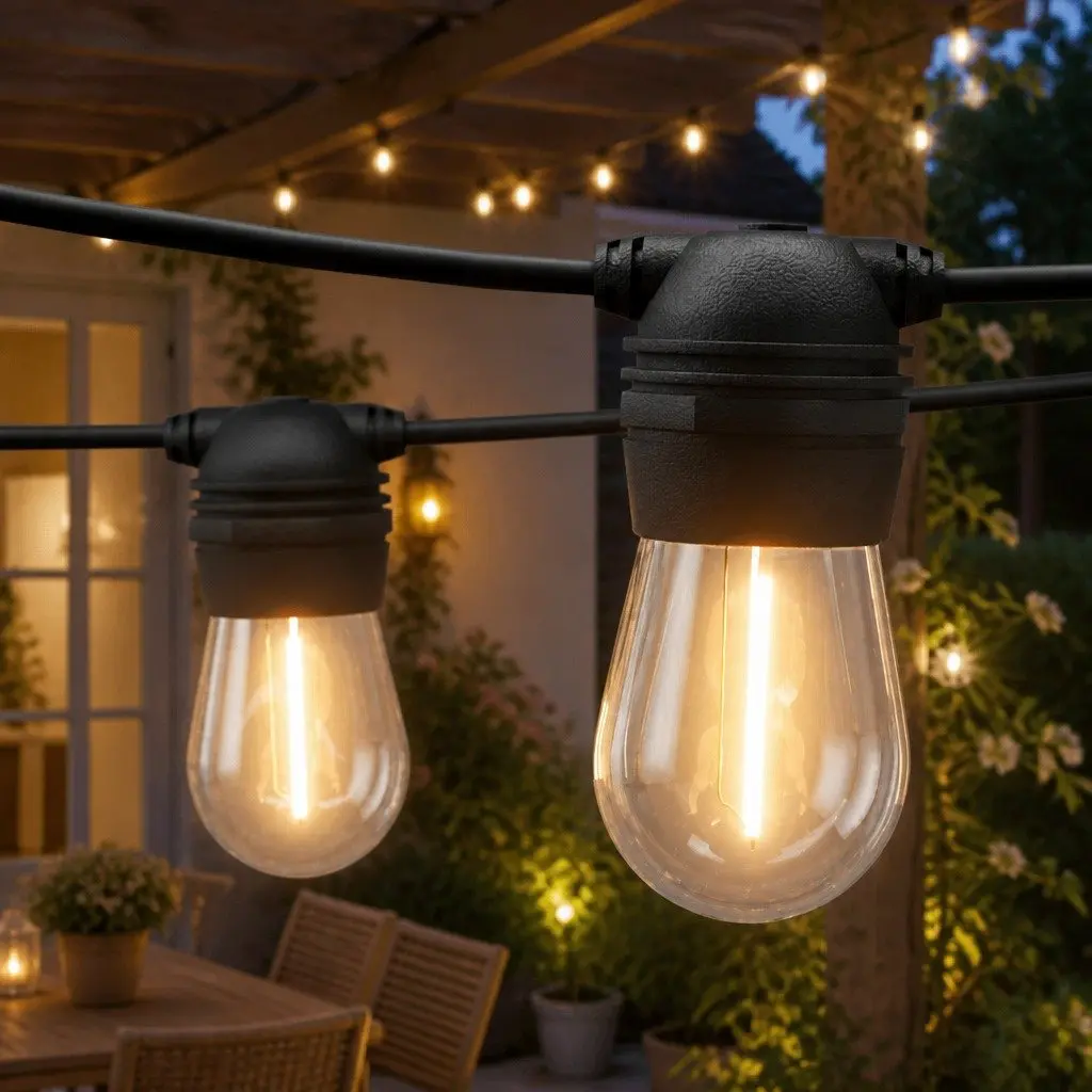 Solar Festoon String Lights 23m Outdoor LED Warm White Christmas Party