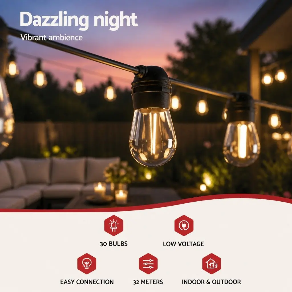 32m Solar Festoon String Lights