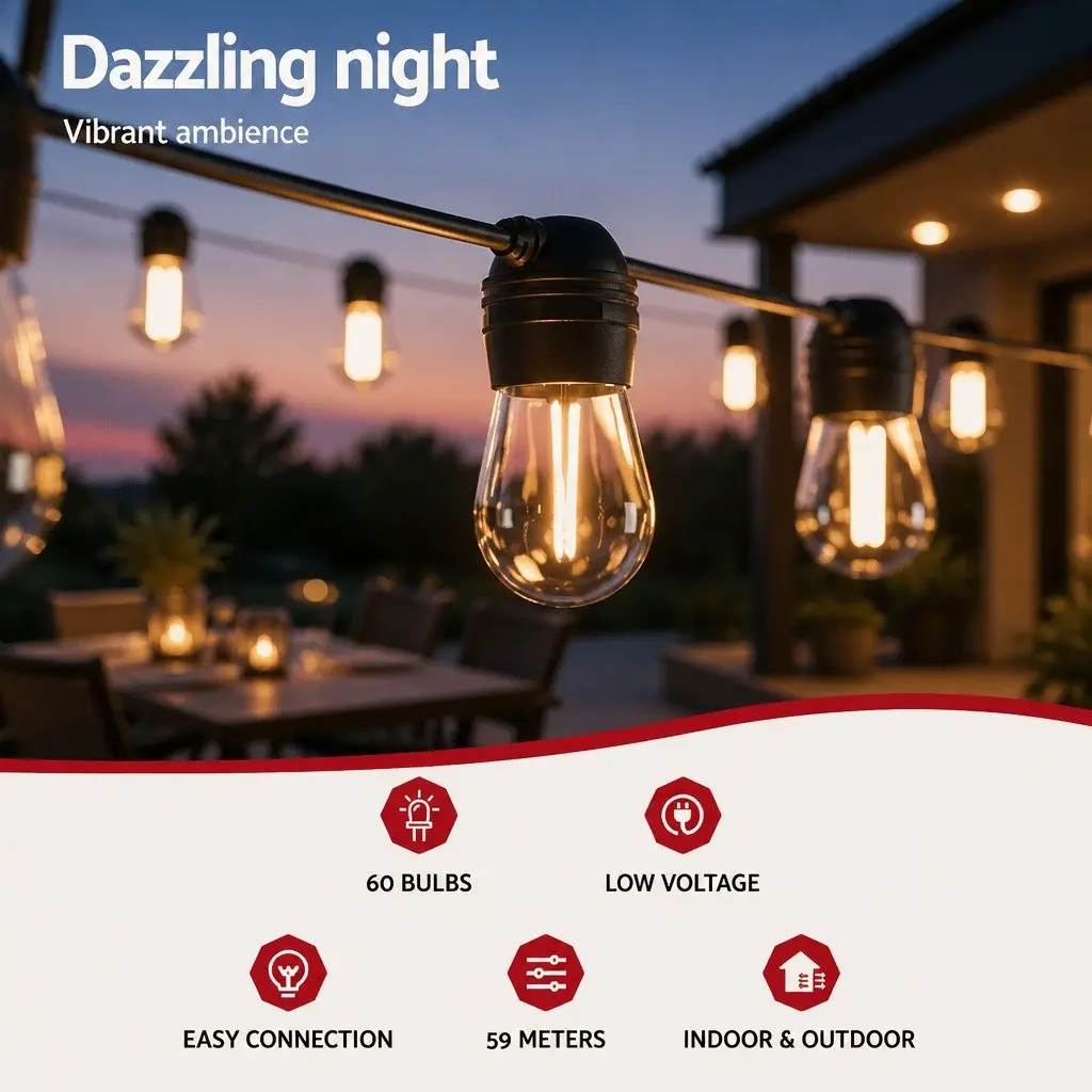 59m Solar Festoon String Lights