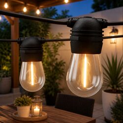 Solar Festoon String Lights 68m Warm White LED Outdoor Christmas Party